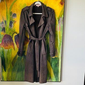 Philosophy Womens Vegan Suede Trench/Wrap Coat in Chocolate Brown
